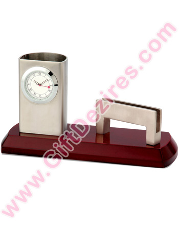 Multi Wooden Utility DeskTop Product - Table Clock - Card Holder - Pen Stand